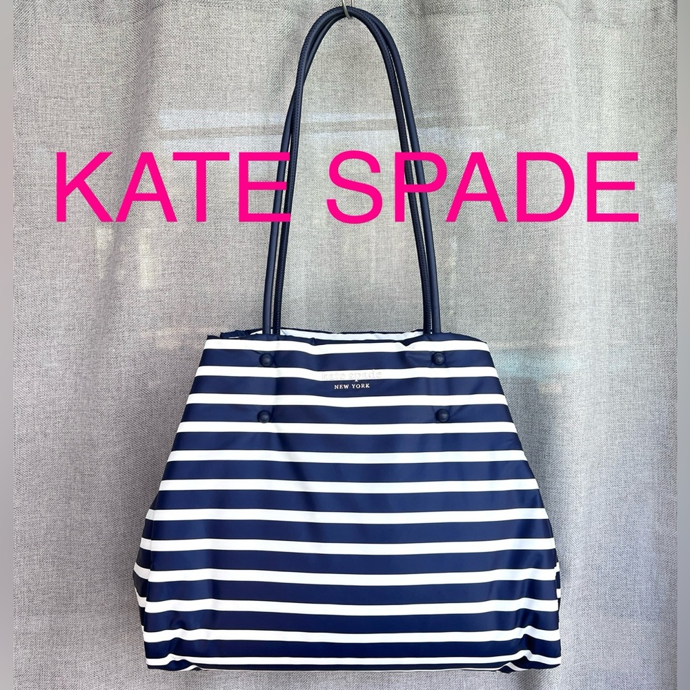 KATE SPADE Everything Puffy Nylon tote navy white stripes